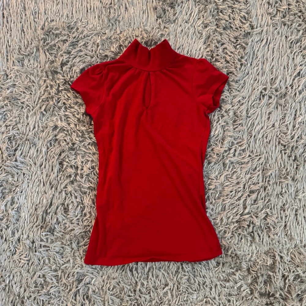 Color Story Red Keyhole High Neck Top